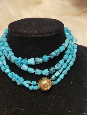 14k Vintage Turquoise Nuggets and Gold Beaded Necklace